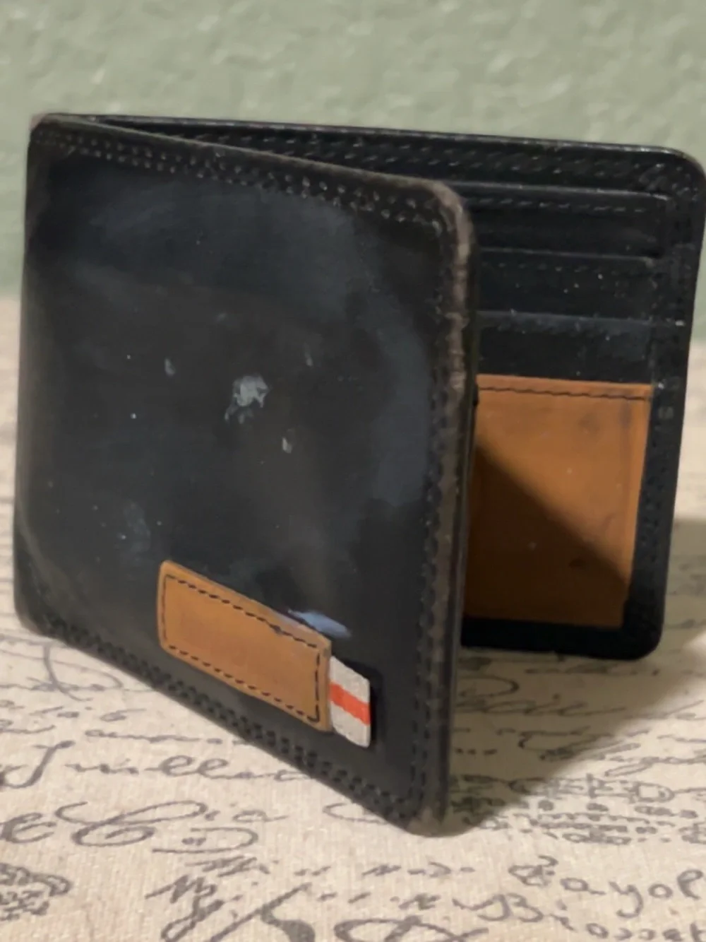 Timberland Black Leather Card Wallet with Brown Logo Panel